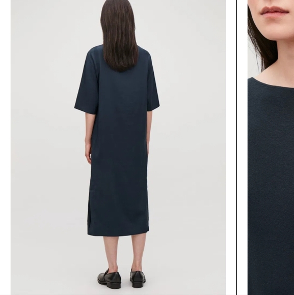 COS Woven-Knit Mix Dress small navy blue - Picture 4 of 12
